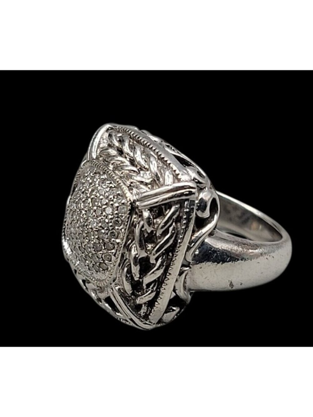 Gail Scott Sterling Silver & 18k Diamond Basket Weave Ring Ladies 6.75 15.66g - Picture 16 of 16